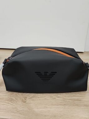 Emporio Armani Men Pouch Waterproof Black Orange Zipper Toiletry Bag New